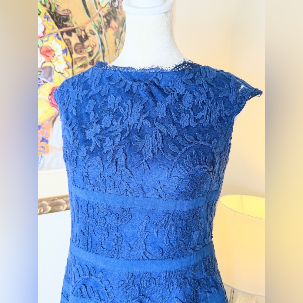 Adrianna Papell Blue Lace Fit & Flare Dress Size 8 Cocktail Party Wedding - Picture 7 of 16